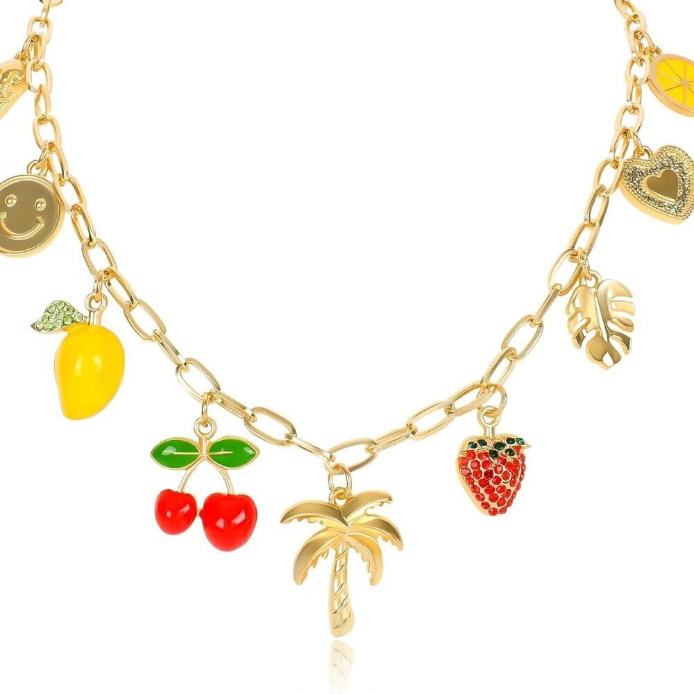 Gold Charm Necklace Women Summer Beach Pendant Chain Jewelry Gift